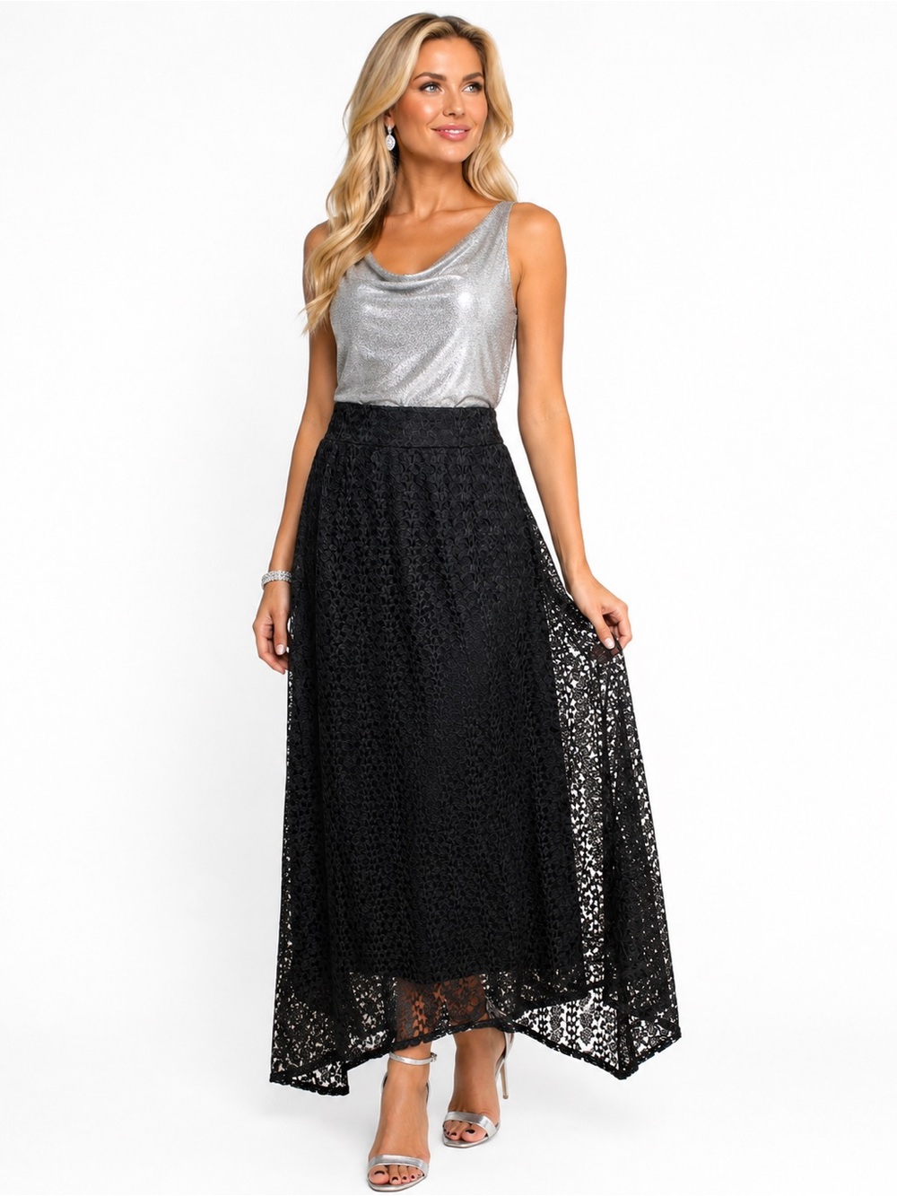 Elizabeth & Nicole Women’s Size M Black Lace Maxi Skirt Formal Evening Party